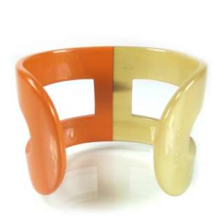 HERMES Horn & Lacquer ANO Cuff Bracelet Orange H  