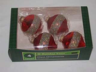 HOLIDAY TIME TEAR DROP RED/GLITTER GLASS CHRISTMAS TREE ORNAMENTS 