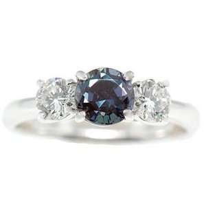 Finest Real Alexandrite and Diamond 3 Stone Ring set with GEM Grade 1 