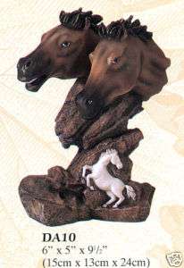 New Sculpted 2 Brown Horses Head Bust Engraved Horse  
