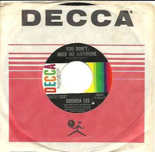 BRENDA LEE 45 Bring Me Sunshine/You Dont Need Me MINT   