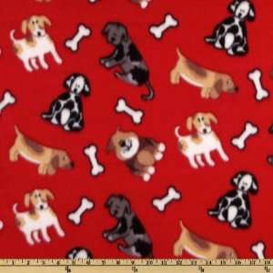  60 Wide Nordic Fleece Fabric Cartoon Dogs Red By The 