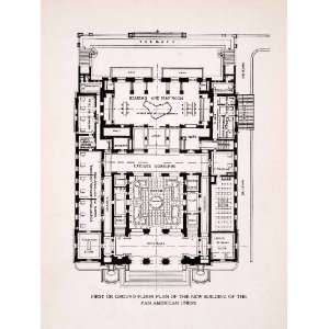  1911 Wood Engraving Ground Floor Plan Building 
