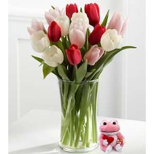  Day Flower Bouquet With Ty Beanie Baby Plush Frog  15 Stems Vase