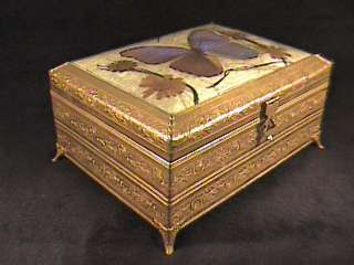 VICTORIAN JEWELRY BOX, BEAUTIFUL GOLD DORE TRINKET MUSIC BOX WITH 