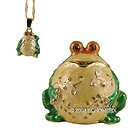 WHIMSICAL FROG TRINKET BOX BEJEWELED Green With Necklace Collectible 