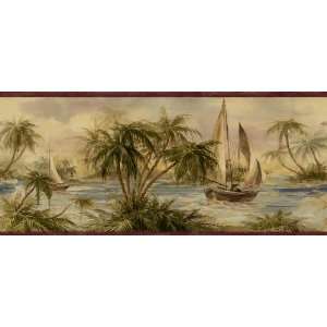 Tropical Sailboat Wall Border in Red Tropical Sailboat Wall Border in 