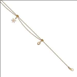   Gold, Dangling Flower Charm Anklet with Sparkly Created Gems. Jewelry