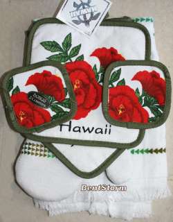 6PC HAWAIIAN HAWAII Kitchen Towel Oven Mitt & Coasters  