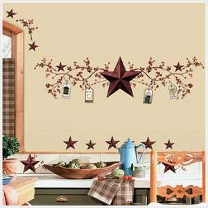 New STARS & BERRIES WALL DECALS Country Kitchen Stickers Rustic 