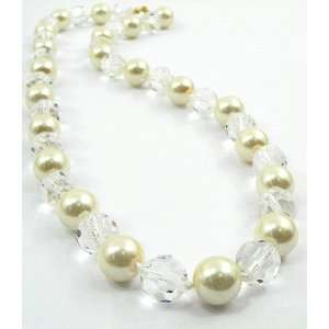    White Glass Pearls and Glass Beads Necklace 