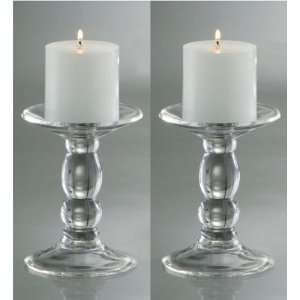 Jessica Pillar Glass Candle Holder   Short   Set of 2 (Clear/White) (6 