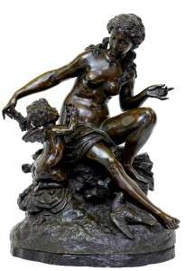19TH CENTURY ANTIQUE BRONZE LADY WITH CUPID  