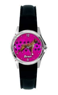 BOXER DOG LOVER GOLD SILVER LARGE DIAL WATCH PINK D99  