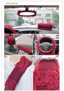   Auto Car Front Rear Seat Lace Cover Cushion Set 19pcs Hot Pink  