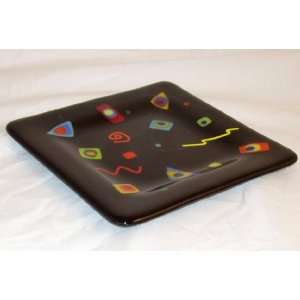  Black Fused Glass Square Plates by Janet Foley