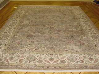   Beige & Ivory Fine Plush Hand Knotted Wool Jaipur Persian Oriental Rug