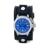   Classic X Collection B Clasp Blue Dial Black Leather Cuff Band Watch