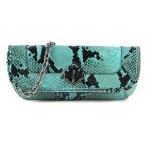  New wTag Authentic Oryany Turquoise Snake Print Lambskin 