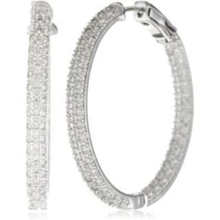 CZ by Kenneth Jay Lane Classic CZ Pave CZ In And Out Hoop Earrings 