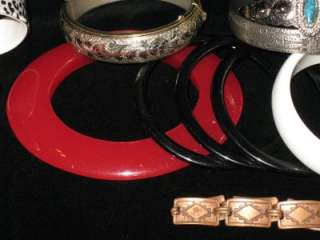 Vintage Copper Lucite Etched Link Cuff Wrap Hinged Bangle Bracelet LOT 