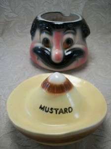 VTG AMERICAN BISQUE MUSTARD MEXICAN MAN CONDIMENT JAR  