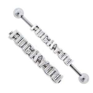   Steel F^ck You Bad Word Industrial Barbell Earring 31mm Jewelry