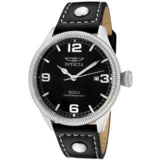 Invicta Mens 1460 Vintage Collection Riveted Leather Strap Black Dial 