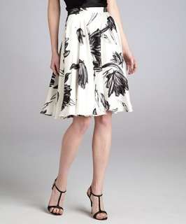 Halston Heritage ivory floral silk satin a line knee length skirt
