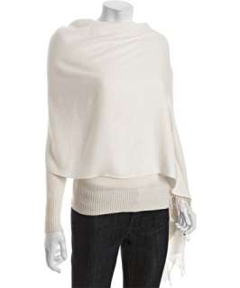 Amicale white cashmere silk fringed pashmina wrapscarf