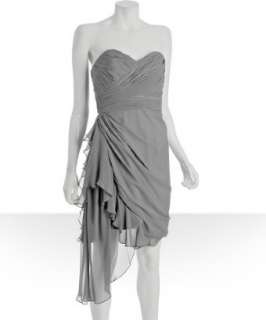 Badgley Mischka Platinum Label grey pleated georgette strapless dress 
