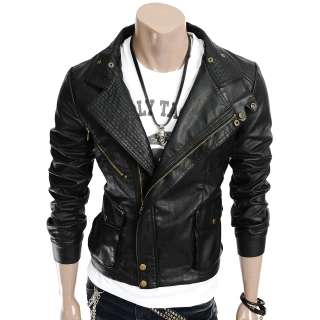 Unghea Mens Casual Motorcycle Leather Jacket BLACK(GA18  