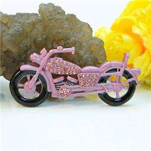 Motorcycle Motorbike Brooch Pin Pink Swarovski Crystal  
