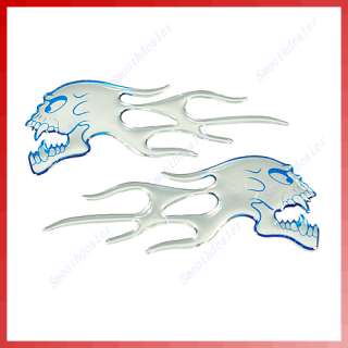 2x Skull Flames Motorcycle Car Auto Stickers Badge Blue  