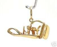 INTRICATE 3 D 14k GOLD MOVABLE AIR BOAT CHARM PENDANT  