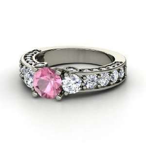   Ring, Round Pink Tourmaline Platinum Ring with Diamond Jewelry