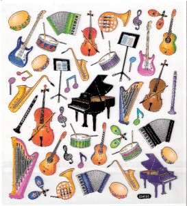 Musical instruments wind wood stickers Silver outline  