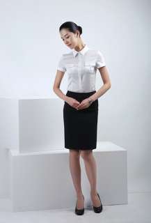 New Woman`s Fashion white short sleeves blouse with stitch pocket size 