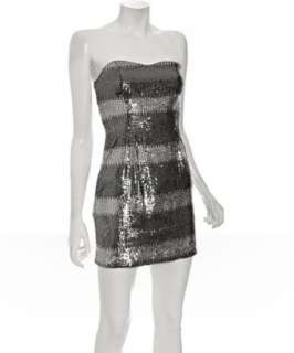 by Allen Schwartz gunmetal sequin stripe strapless mini dress 