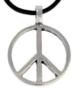 PEACE SIGN Silver Pewter Pendant Leather Necklace CORD  