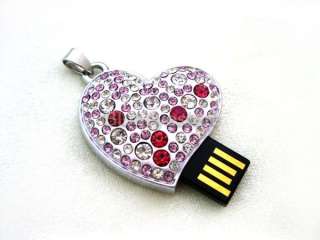 Crystal Heart Necklace Jewelry 4GB USB 2.0 Flash Memory Pen Drive Real 