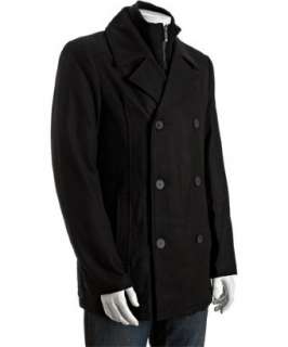 Kenneth Cole Reaction black wool blend rib knit detail peacoat 