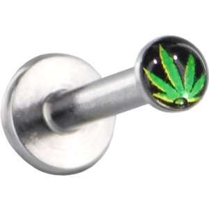   Surgical Steel Black and Green Ganga Leaf Logo Push In Labret Jewelry