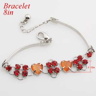   Heart Red Crystal Beaded Silver Plated Strand Bracelet For Girl  
