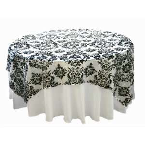  72 x 72 Black & White Damask Flocked Square Table Top 