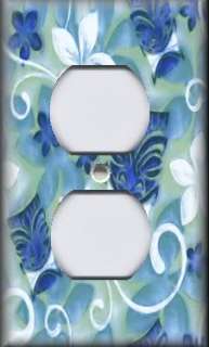 Light Switch Plate Cover   Tropical Tiki Floral   Blue  