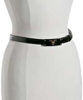 Prada black patent leather plaque detail skinny belt   up to 