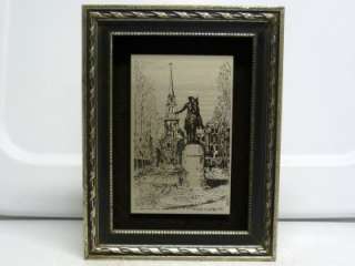 Collectibe Paul Revere Statue Etched in Pewter & Framed   Church   By 