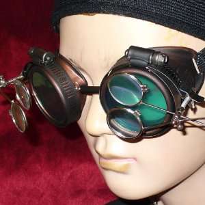   Goggles Glasses cyber punk green magnifying lens 2x 
