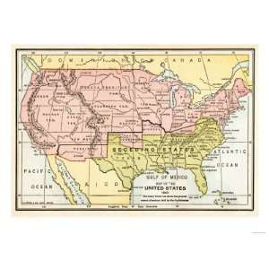 Map of the United States in 1861, at the Start of the Civil War Giclee 